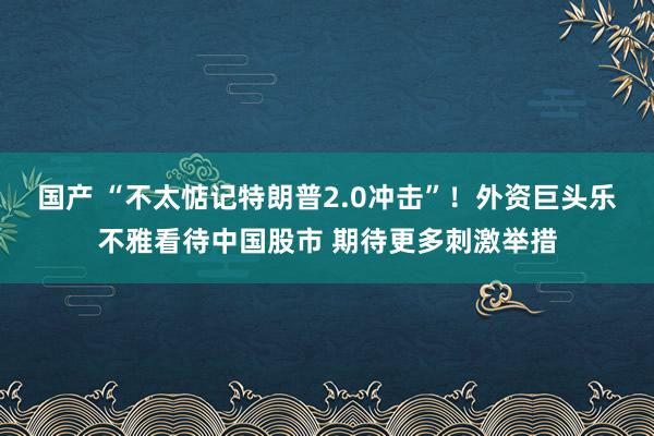 国产 “不太惦记特朗普2.0冲击”！外资巨头乐不雅看待中国股市 期待更多刺激举措